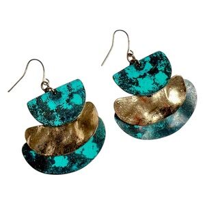 Anthro Distressed Patina Turquoise Half Moon Earrings